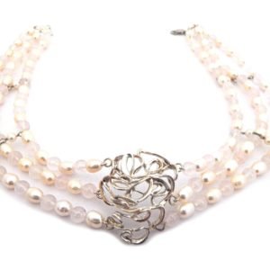 Colar Coral - Pérolas e Quartzo Rosa