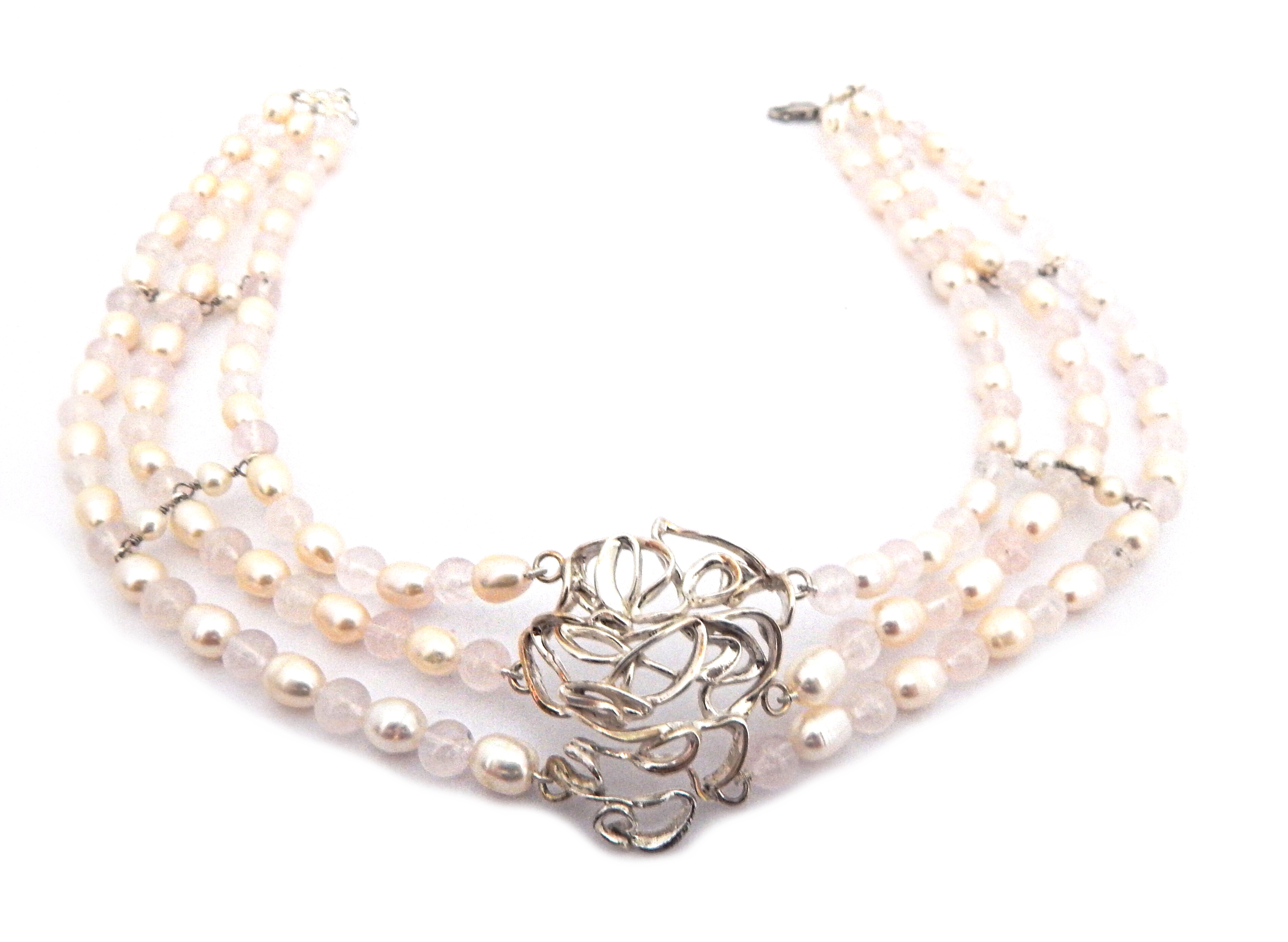 colar coral pérolas e quartzo rosa igni joiasigni joias